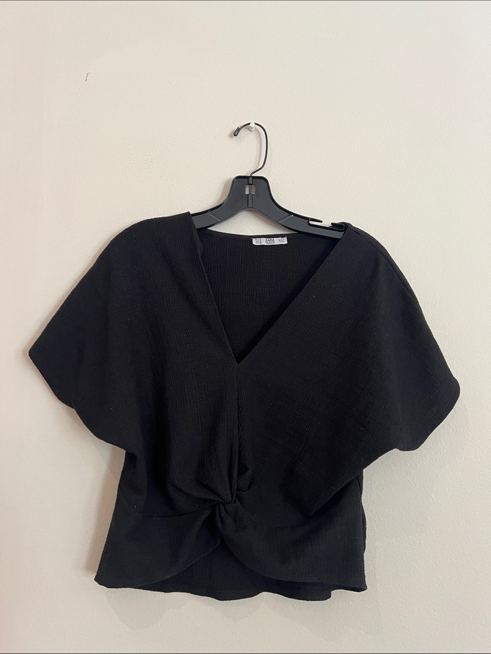 Zara Black Twist-Front V-Neck Top